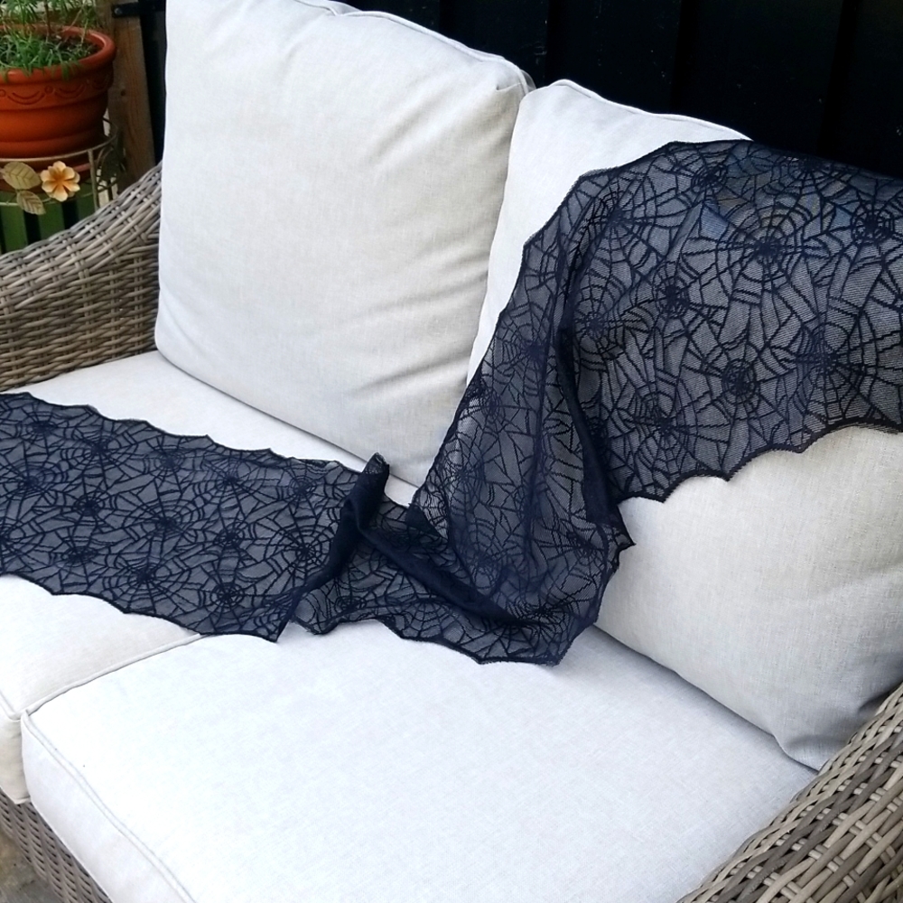 Spider Web Table Runner Black Lace